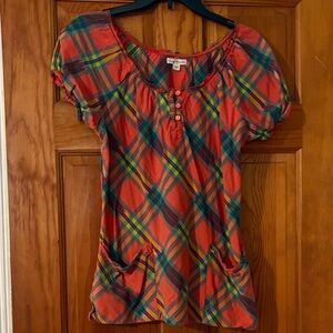 Healing hands S Plaid Multicolor Women's scrub  Top